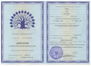 Документ об образовании: Кубанский государственный университет, Институт переподготовки и повышения квалификации специалистов, АНО «НИИДПО», скан 1 из 4