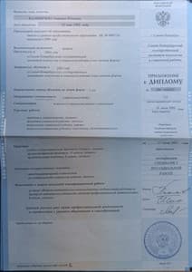 Документ об образовании: Санкт-Петербургский Государственный Институт Психологии и Социальной Работы, психолого-социальная работа с населением, 2004 г, скан 2 из 2