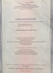 Документ об образовании: "Практическая психология и консультирование" - АНО ДПО "Институт психологии", г. Нижний Новгород, 2023, скан 2 из 3