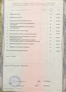 Документ об образовании: "Практическая психология и консультирование" - АНО ДПО "Институт психологии", г. Нижний Новгород, 2023, скан 3 из 3