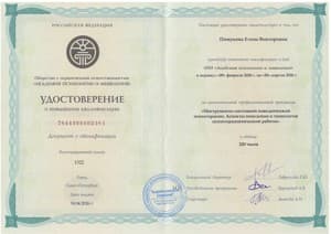 Документ об образовании: Инструменты системной поведенческой психотерапии. Аспекты поведения и технология психотерапевтической работы, скан 1 из 1
