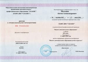 Документ об образовании: педагог дополнительного образования\ ДПО Скайенг, скан 1 из 1
