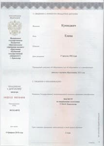 Документ об образовании: ФГБОУ ВО «Кубанский государственный университет», скан 4 из 5