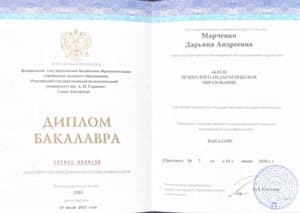 Документ об образовании: Российский Государственный Педагогический Университет им. А.И.Герцена, скан 1 из 1