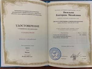 Документ об образовании: Институт психотерапии и клинической психологии, скан 1 из 1