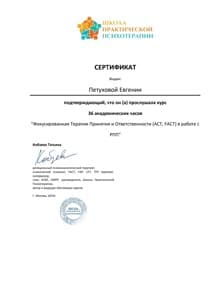 Документ об образовании: Школа Практической Психологии - ACT и FACT при РПП, скан 1 из 1